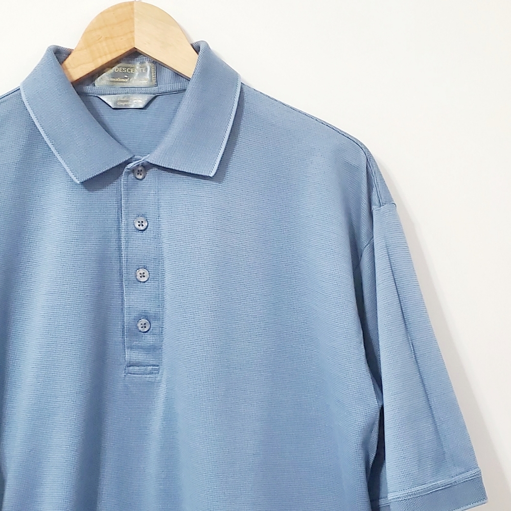 Descente Men's Blue Polo Shirt Egyptian Cotton Large